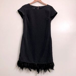 NEW Cotton Candy Couture little black dress  with real feather hem-STUNNING!